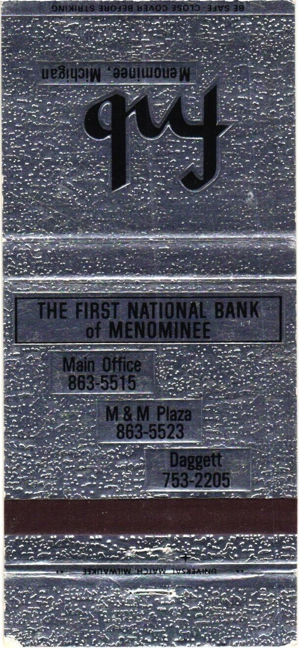 The First National Bank of Menominee, Michigan Vintage Matchbook Cover