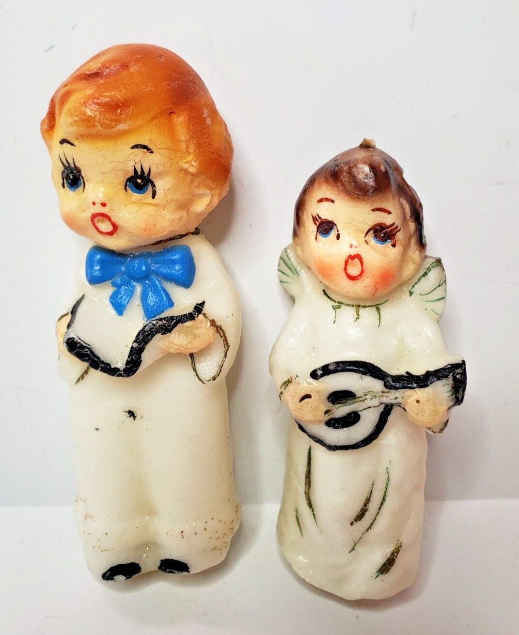 Vintage Sanyo Brand Angel Candles Figural Christmas Japan 5.5 in. Boys READ