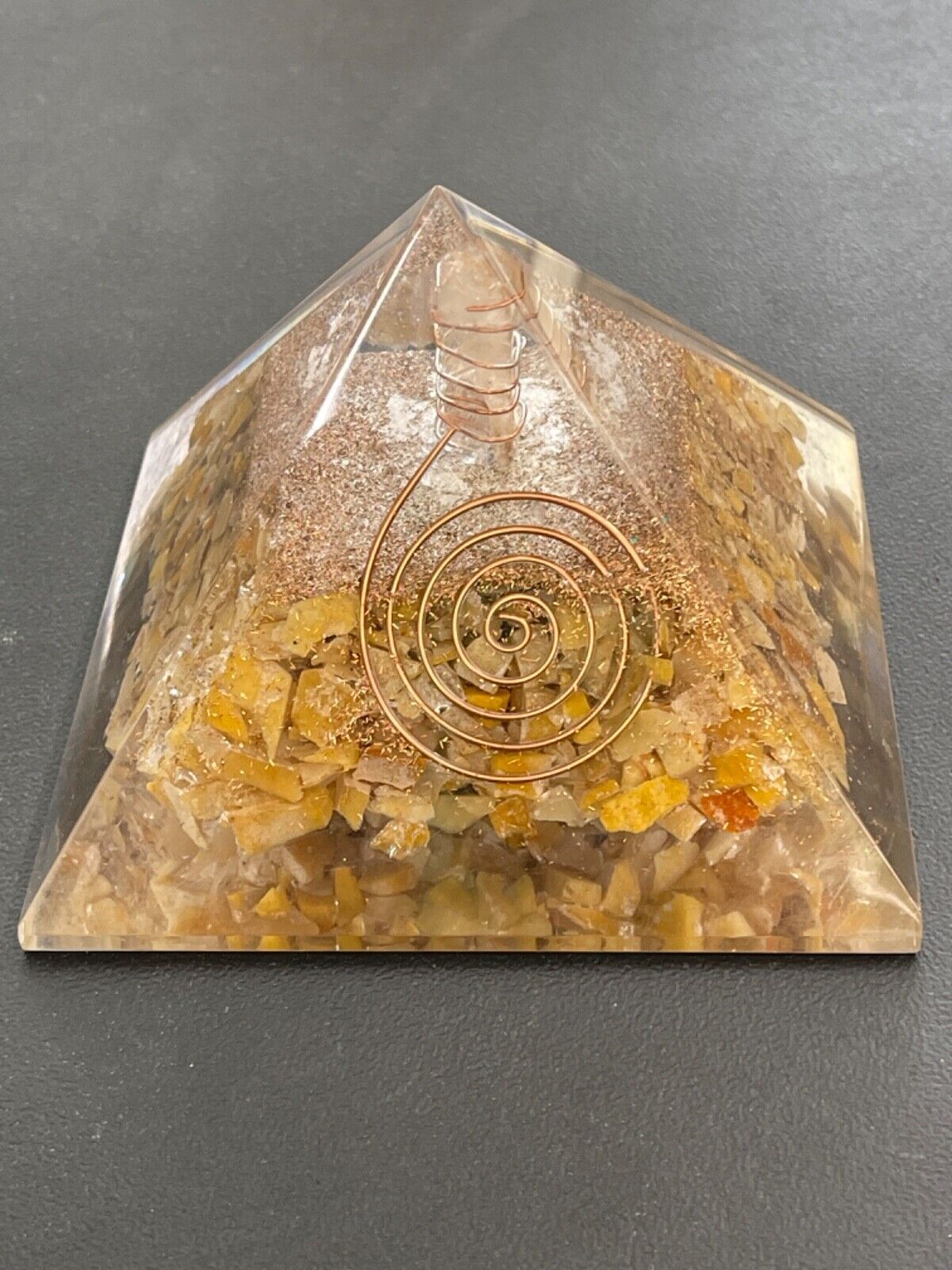 Golden Healer Orgone Pyramid 5in XLG 125mm for Powerful EMF & 5G Protection