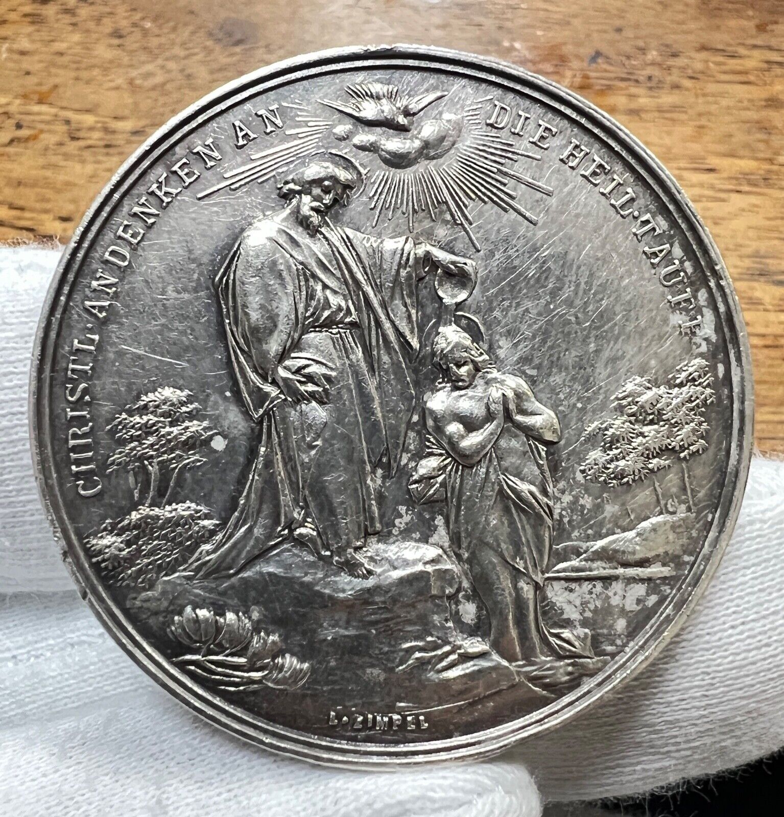1890\'s Austrian Silver Medal Communion John Baptist Angel&Child L.Zimpel