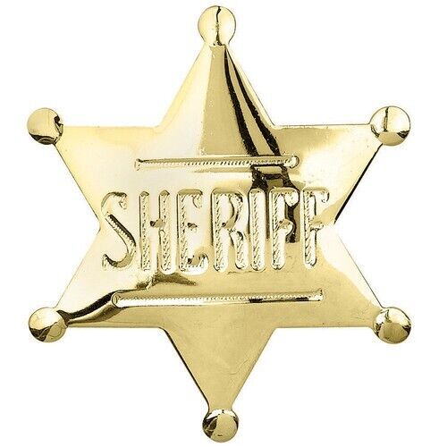 Sheriff Star Badge Wild West Gold Color Polished Shiny Finish Made in USA