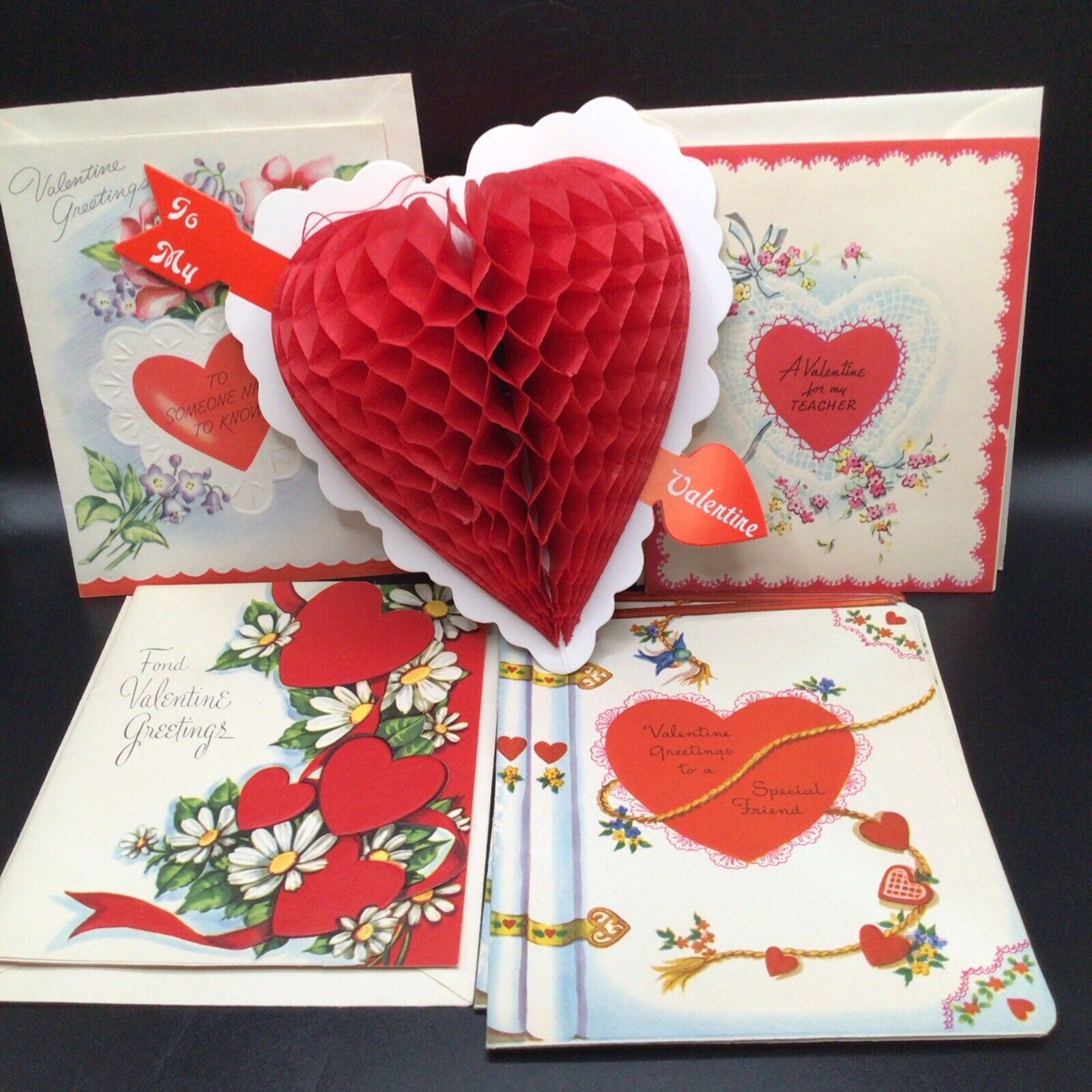 Vintage Lot  The DA Line EFCO Folded valentines Cards Unused 1 Honeycomb Heart
