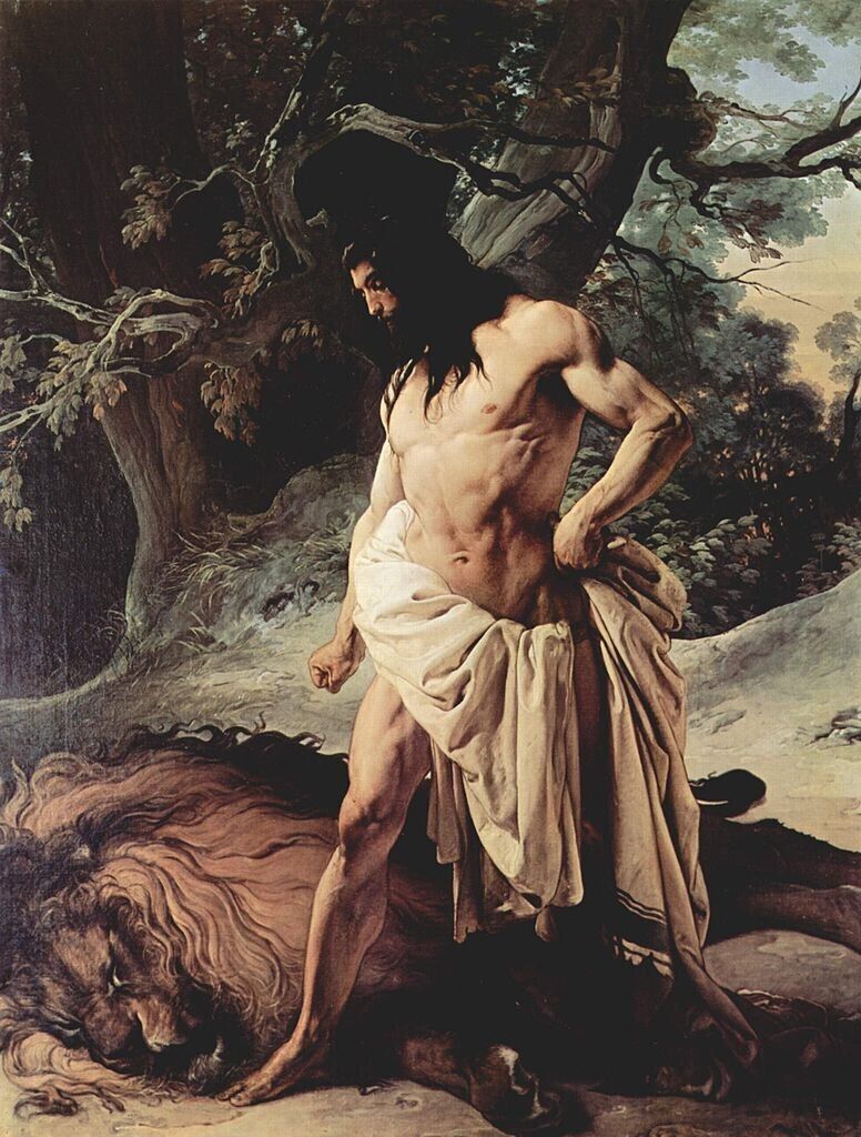 Oil painting Samson-and-the-Lion-Francesco-Paolo-Hayez-oil-painting landscape