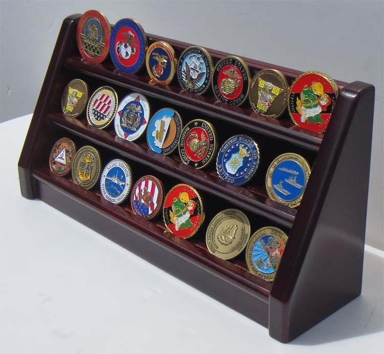 3 Tiers Challenge Coin Encapsulated Coin  Display Stand, Solid Wood, Coin18-MA