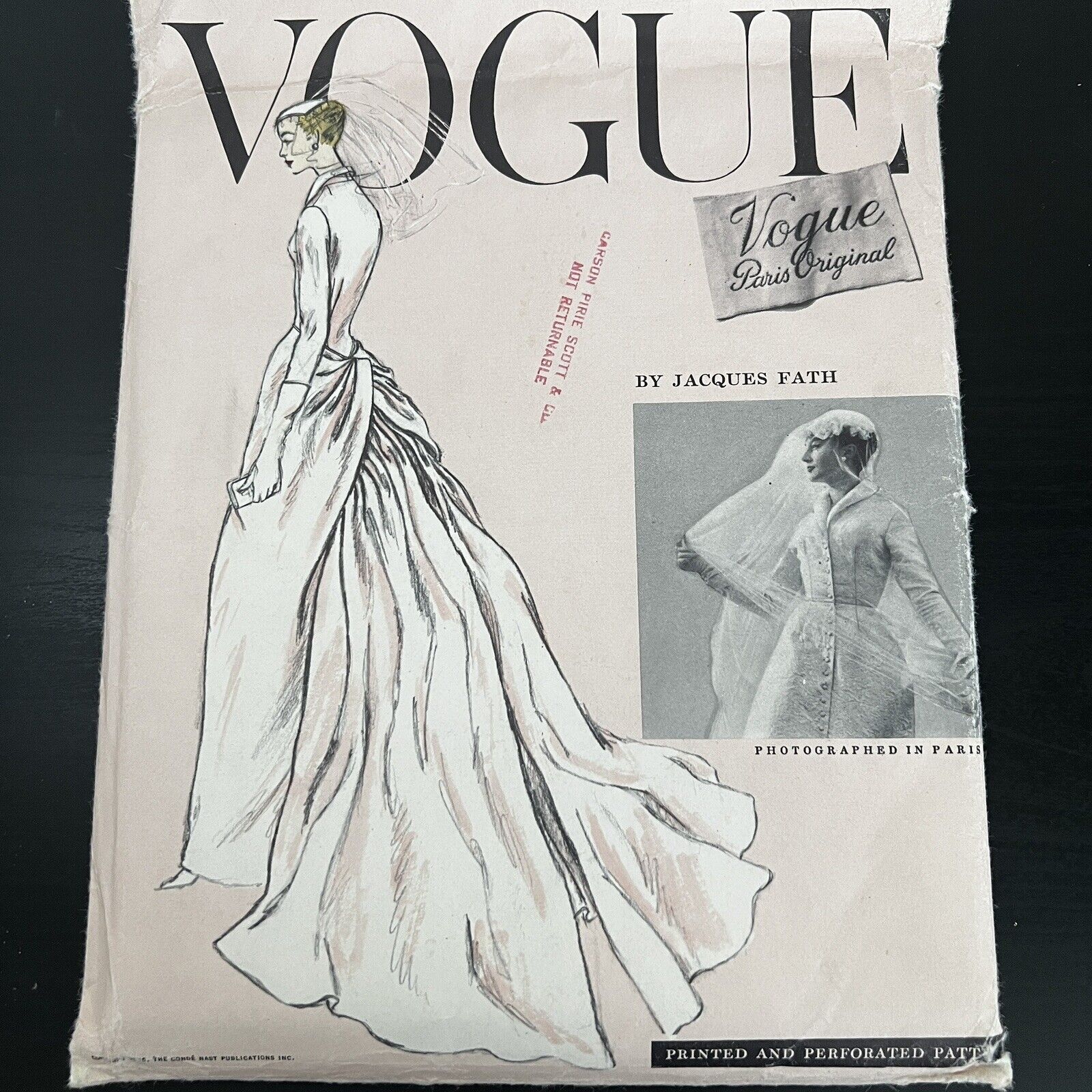 Vintage 1950s Vogue 1331 Jacques Fath Wedding Dress Gown Sewing Pattern 14 UNCUT