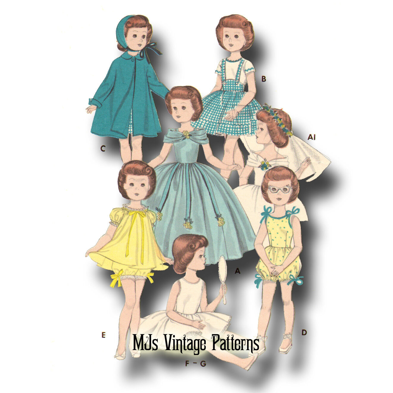 Vtg 1950s Doll Pattern Wedding Gown 14\