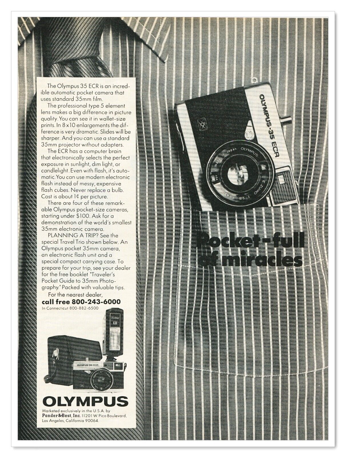 Print Ad Olympus 35 ECR Camera Pocket-Full Memories Vintage 1972 Advertisement