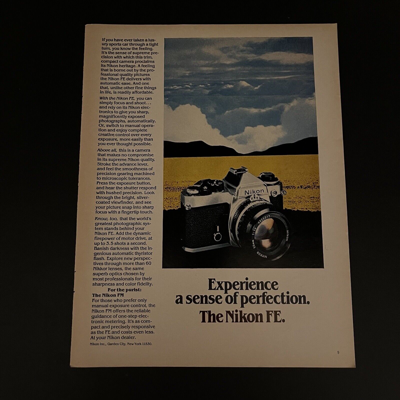 1980 Nikon FE 35 mm Camera Print Ad Original Vintage A Sense Of Perfection