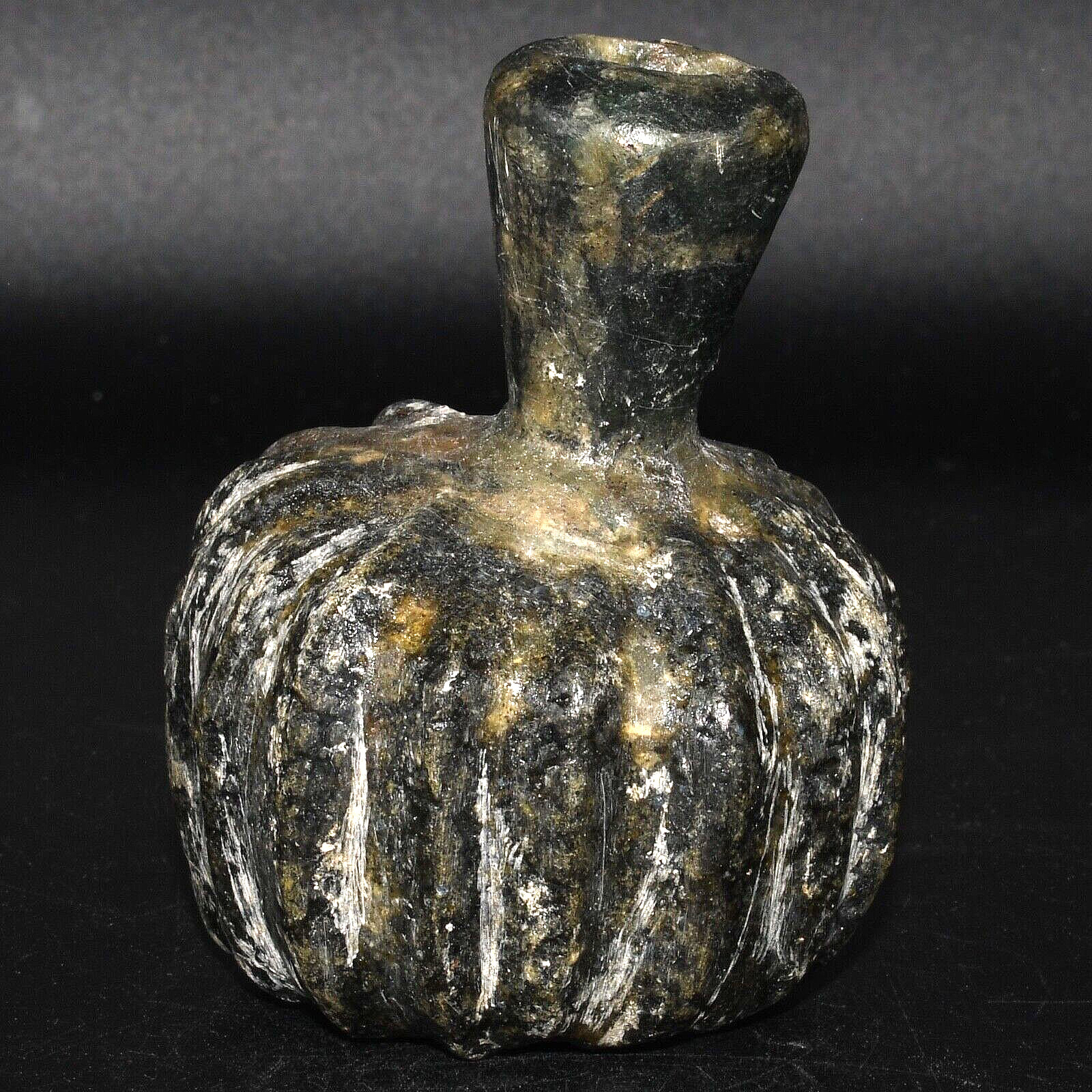 Authentic Ancient Roman Glass Bottle with Rare Pattern in Good Condition