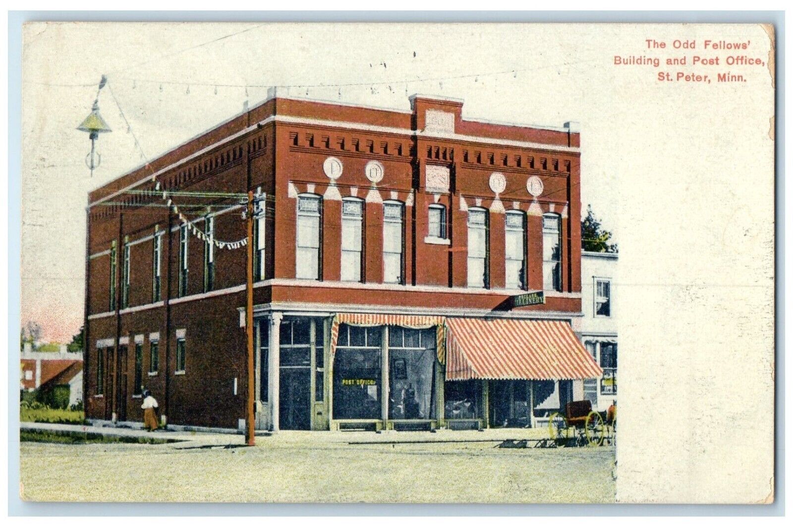 1907 The Odd Fellows Building And Post Office St. Peter MN Antique Postcard