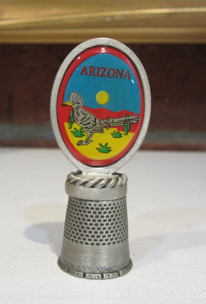 Vintage ARIZONA Souvenir Thimble by FORT - Metal - Multi Color Oval Piece on Top