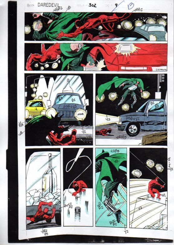 Original 1992 Daredevil 302 color guide art page, Vintage Marvel Production Art