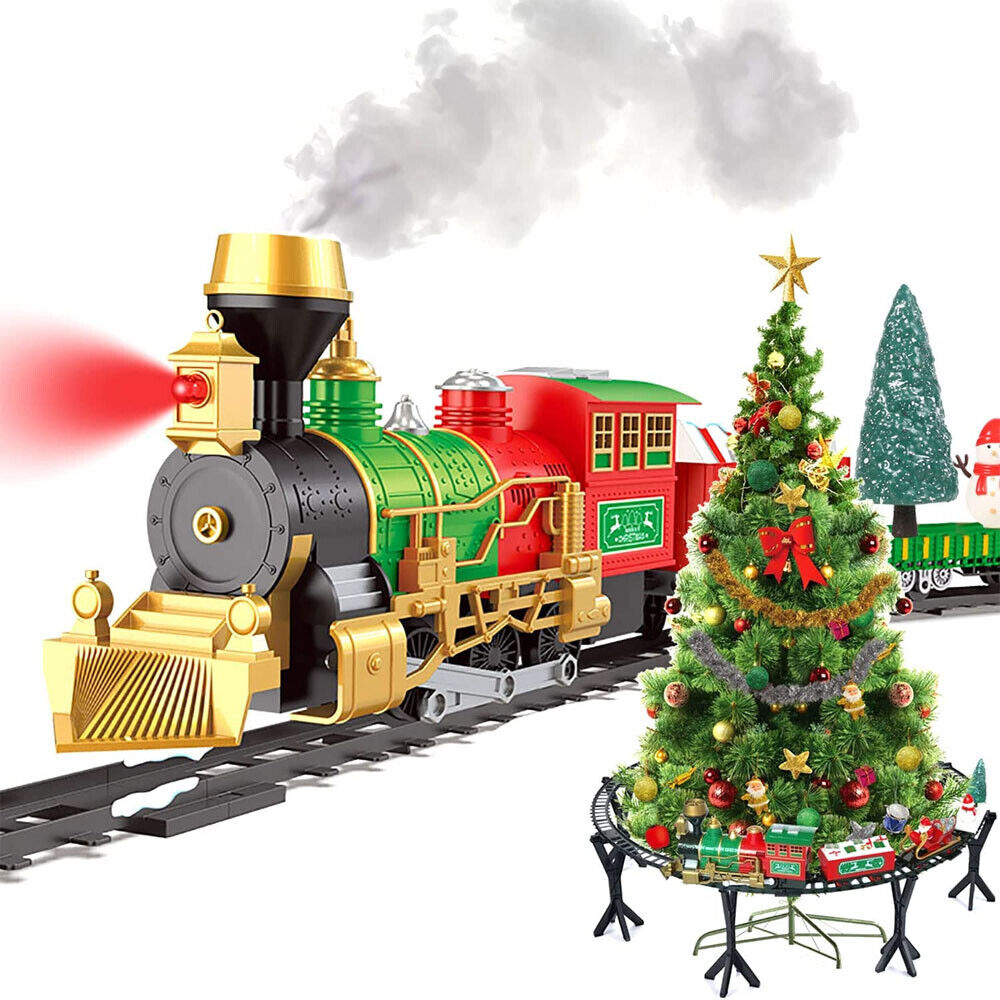Classic Around Christmas Tree Track Set Toy Train W/ Light Smoke Sound Kid Gift