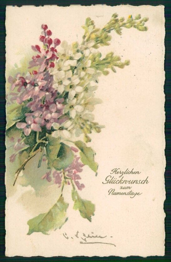 Artist Signed Catherine Klein Syringa Flowers Lill� HOLE cartolina TC6860