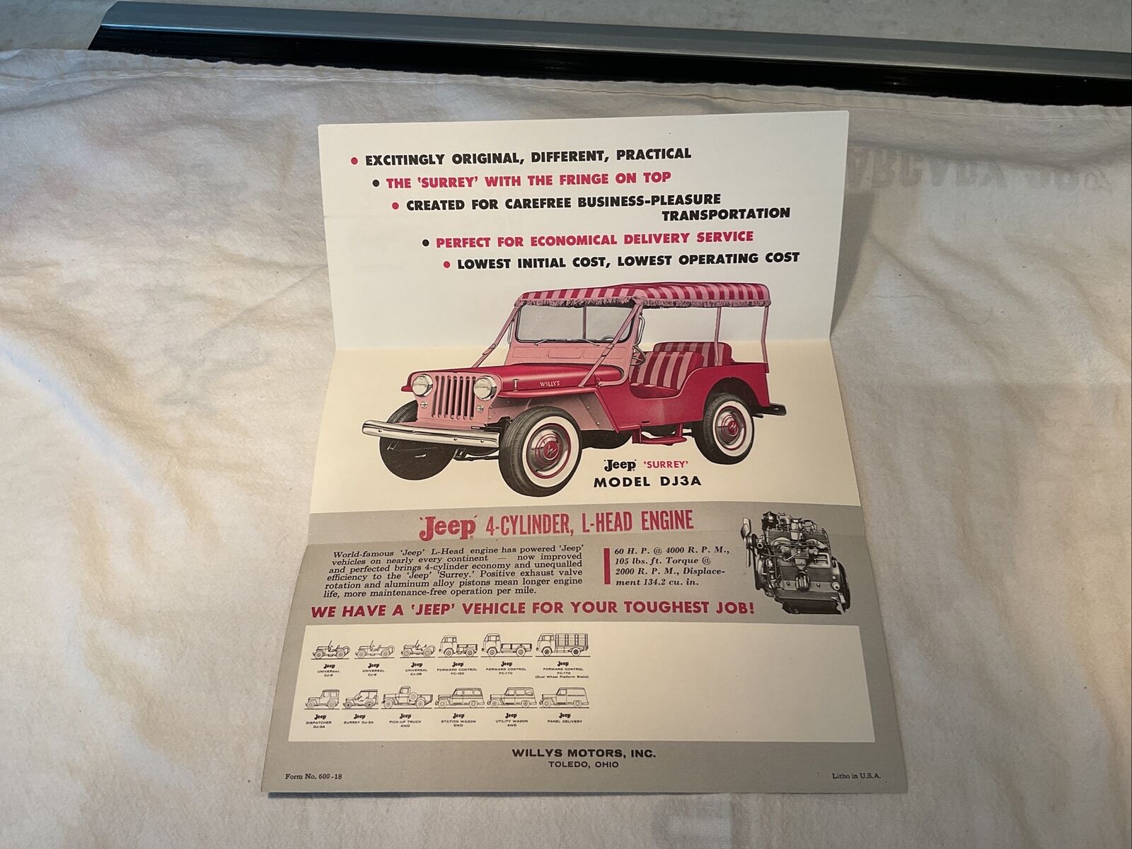 1959 1960 Willys Jeep DJ3A Surrey Truck Vintage Original Sales Brochure