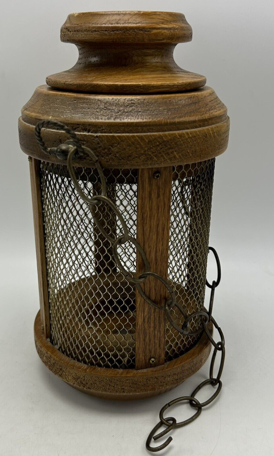 Vintage Wooden Decor Hanging Brown Candle Lantern Chain Mesh The Meyer Mill Oak
