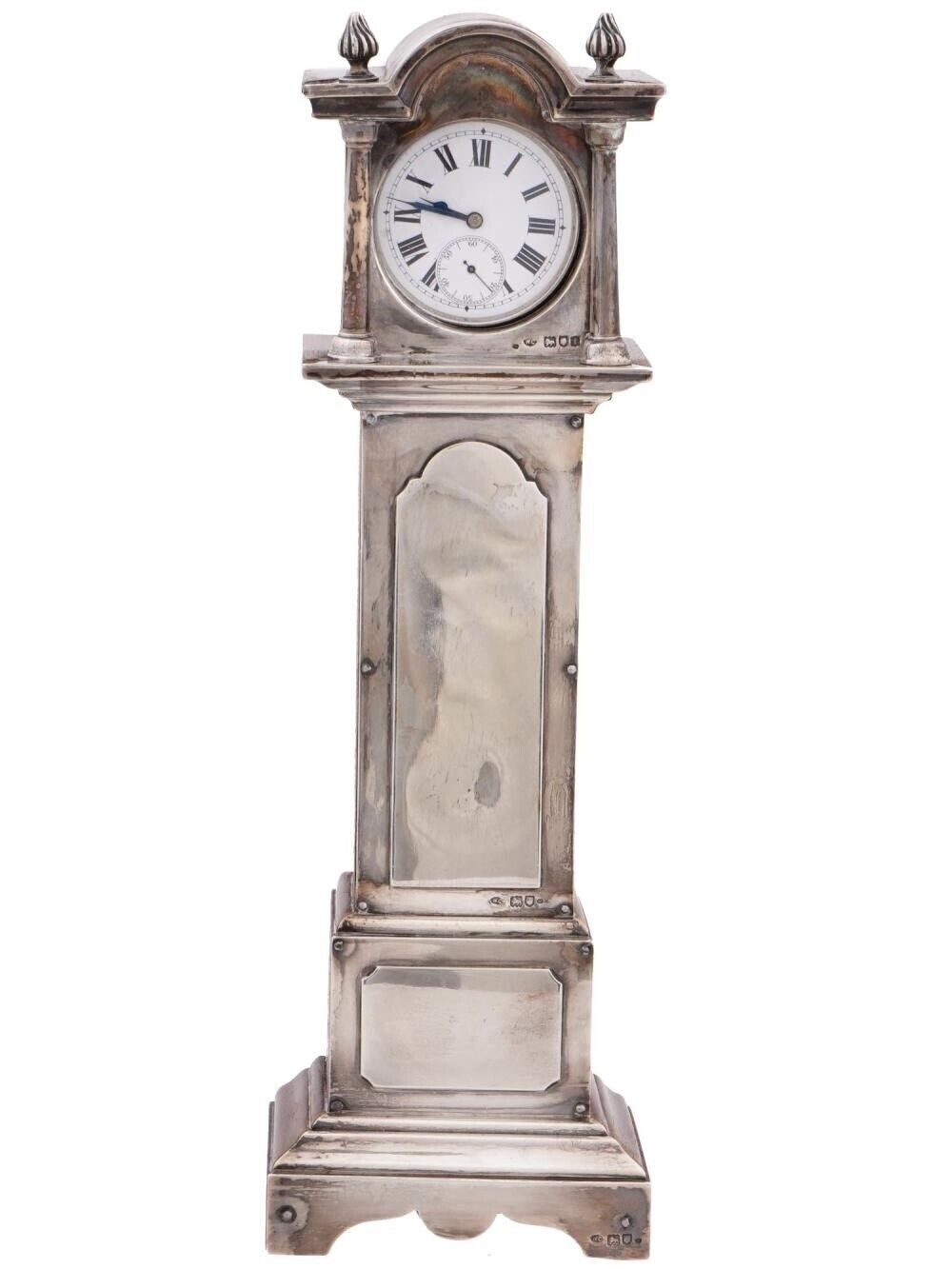 Antique Sterling Silver Grandfather Clock Station 10.5” H With Pocket Watch