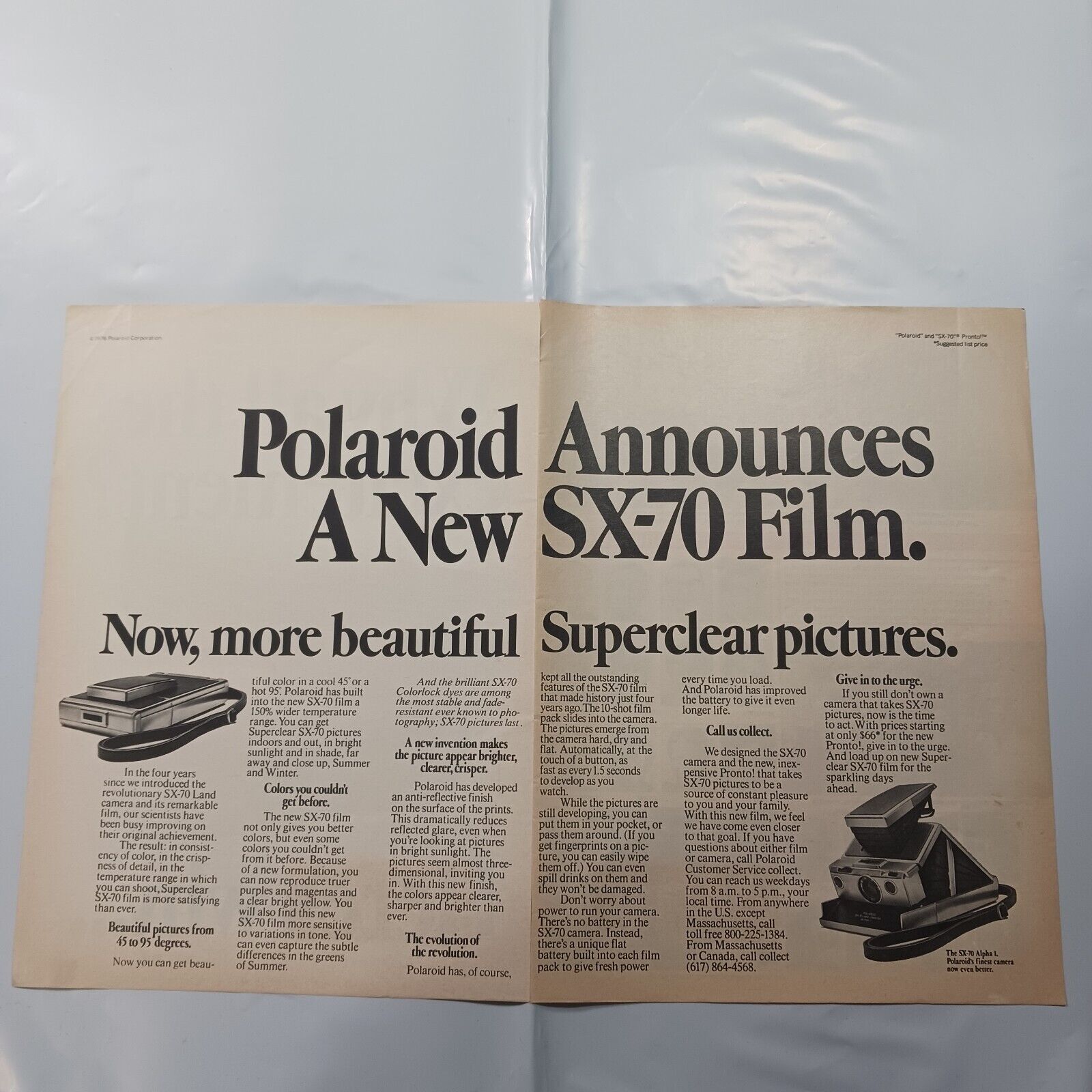 1976 POLAROID A NEW SX-70 FILM 2-PAGE PRINT AD