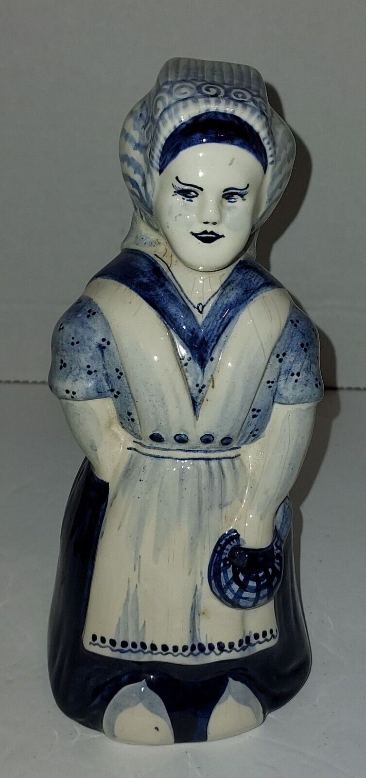 Delft Blue Hand Painted Corked Jug Decanter Lady Custom Signed