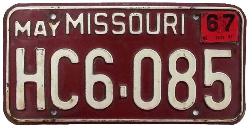 Missouri 1962 1967 License Plate HC6-085 DMV Clear YOM Ford Chevy VW Buick MOPAR