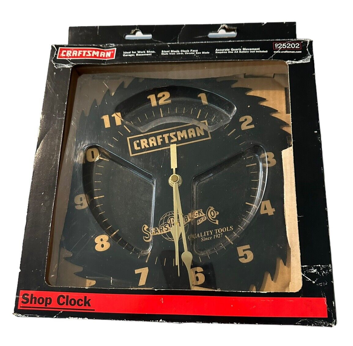 Vintage Sears Craftsman Black Steel Circular Saw Blade Shop Clock - New In Box