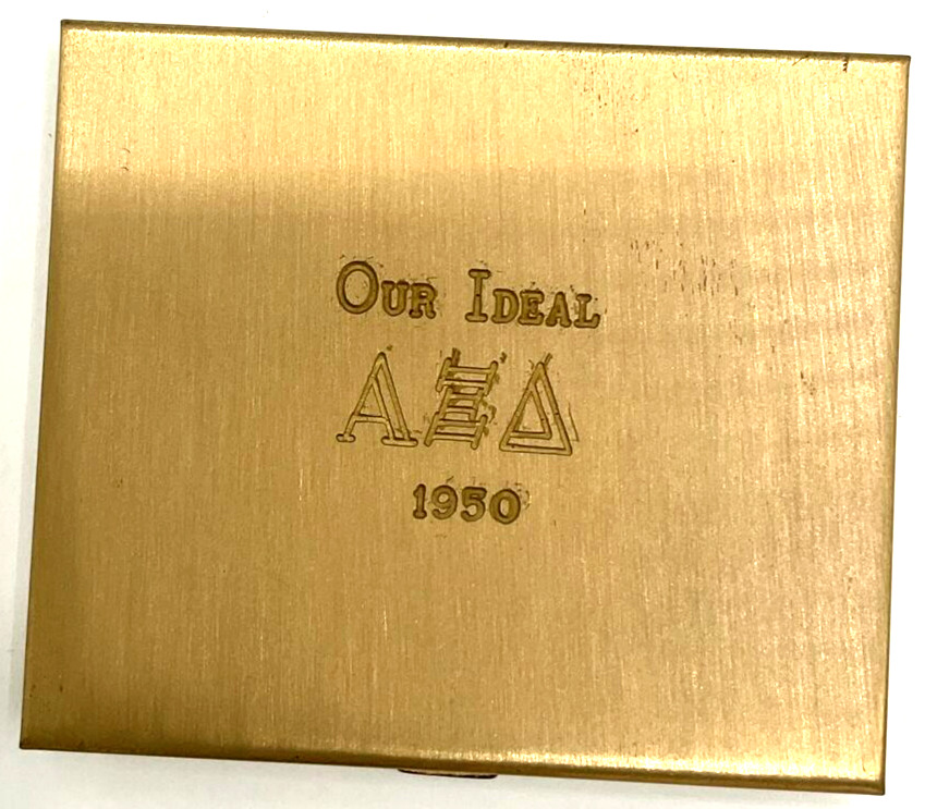 Our Ideal 1950 Alpha Xi Delta Sorority Powder Compact With Mirror & Puff EMPTY