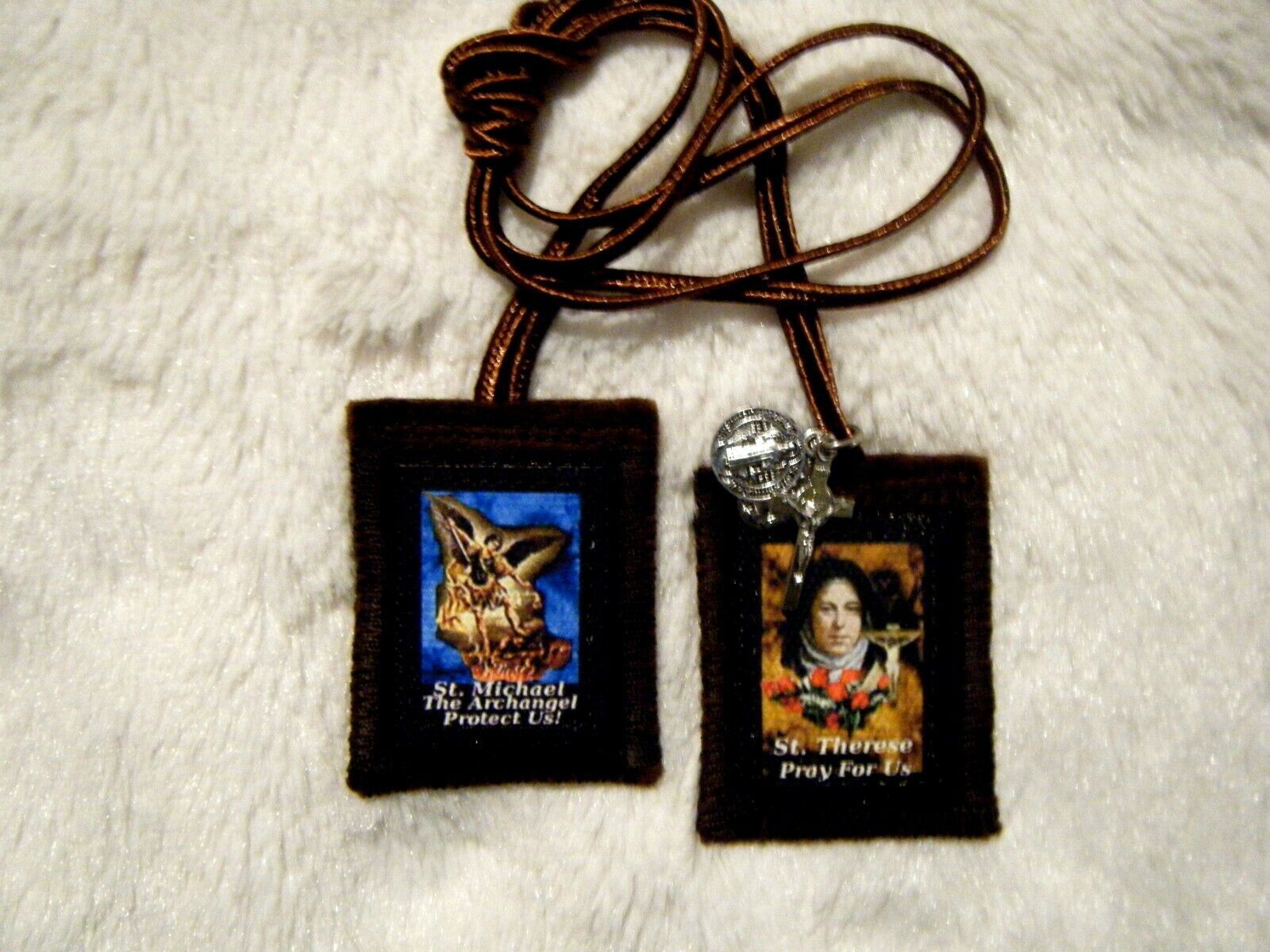 St. Therese St. Michael Brown Scapular 100%Wool Handmade in USA