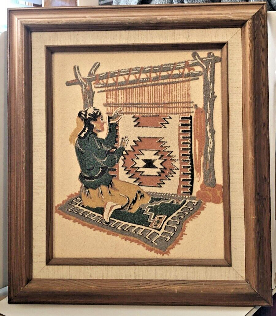 Southwest Native American Navajo Loom Weaver Sand Painting EUC Vintage.