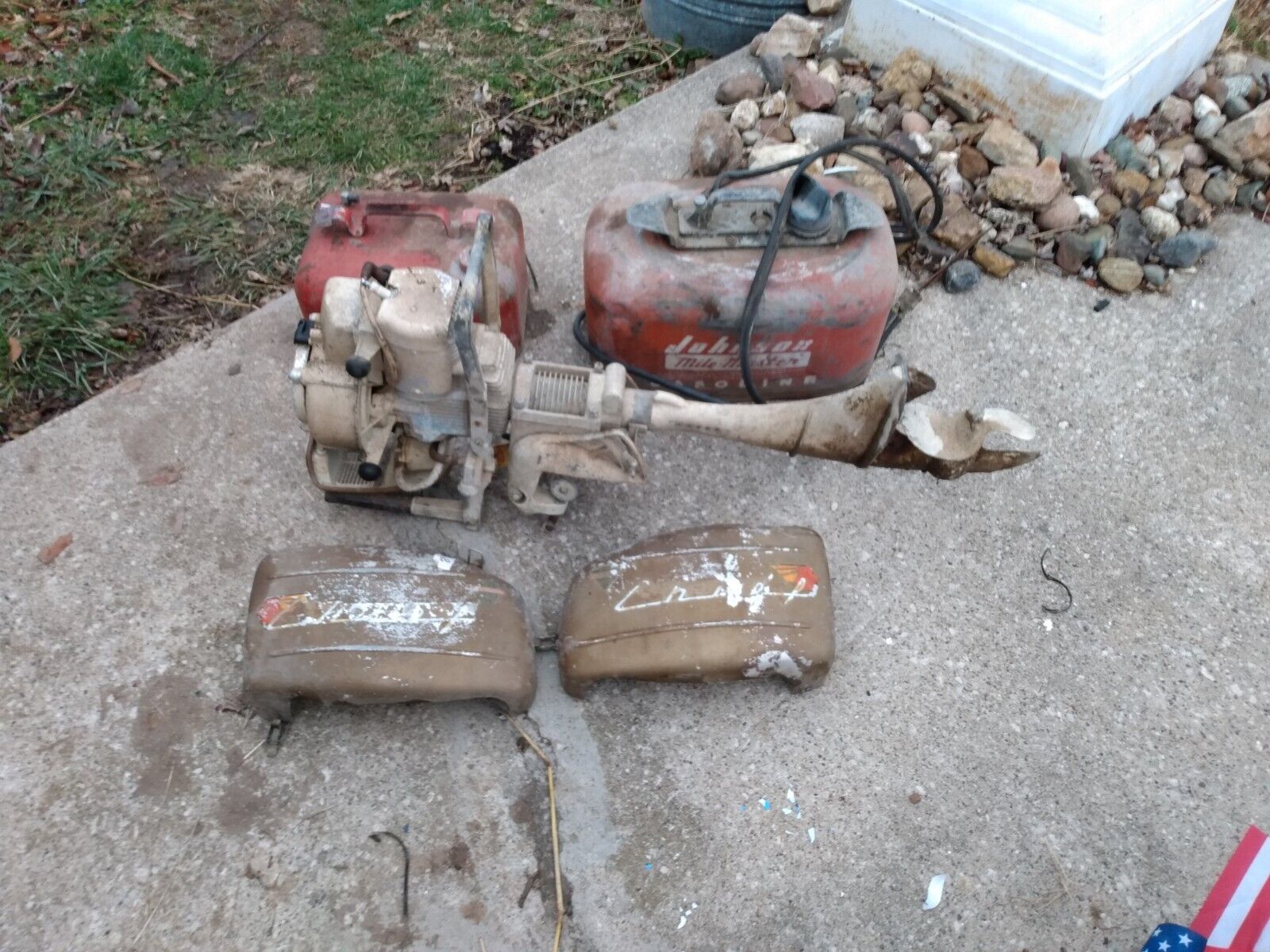 Vintage Chief Boat Motor and two gas tanks