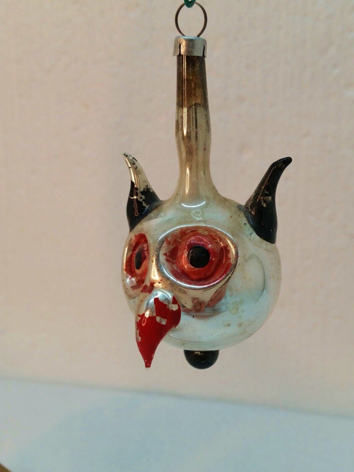 Antique German Hand Blown Mercury Glass Spooky Owl Ornament Halloween
