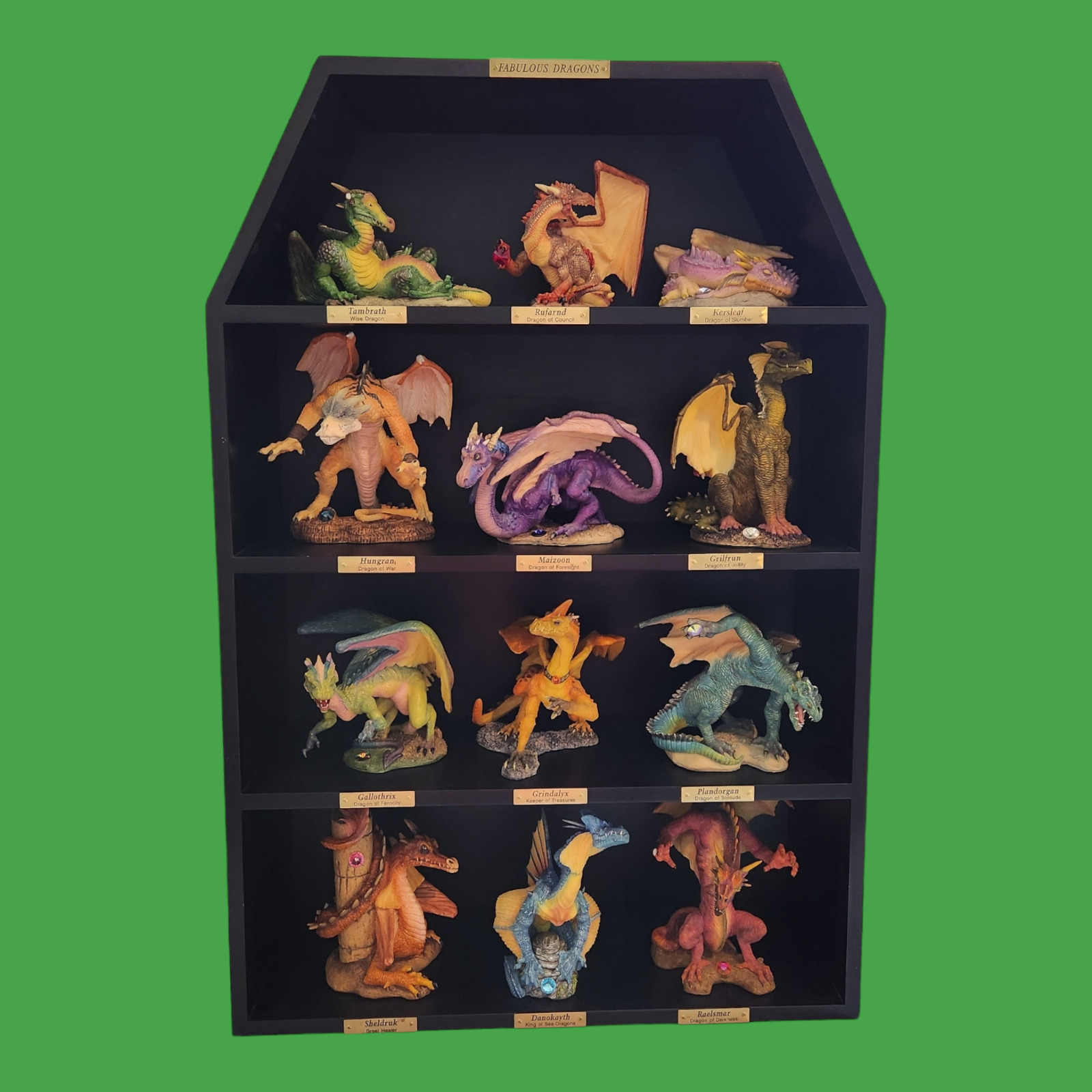 Danbury Mint COMPLETE 12 Figurine Fabulous Dragons w/ Shelf READ for Condition