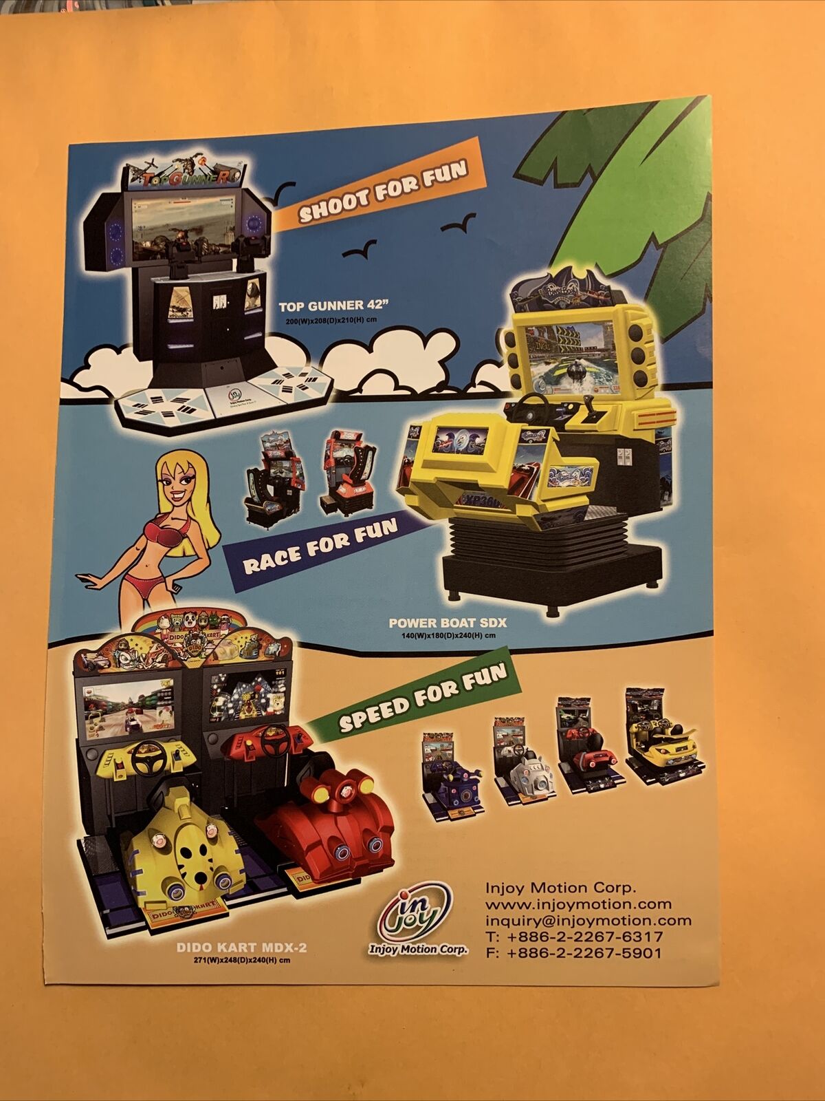 ORIGINAL 11- 8.5\'\' Top gunner dido kart boat arcade video game AD FLYER