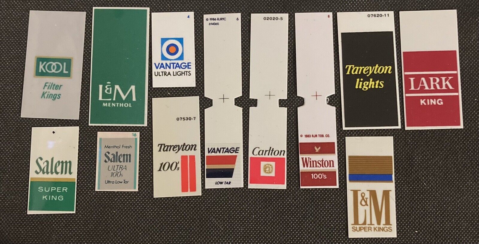 Vintage 1980\'s Cigarette Vending Machine Labels Lot of 12 Plastic