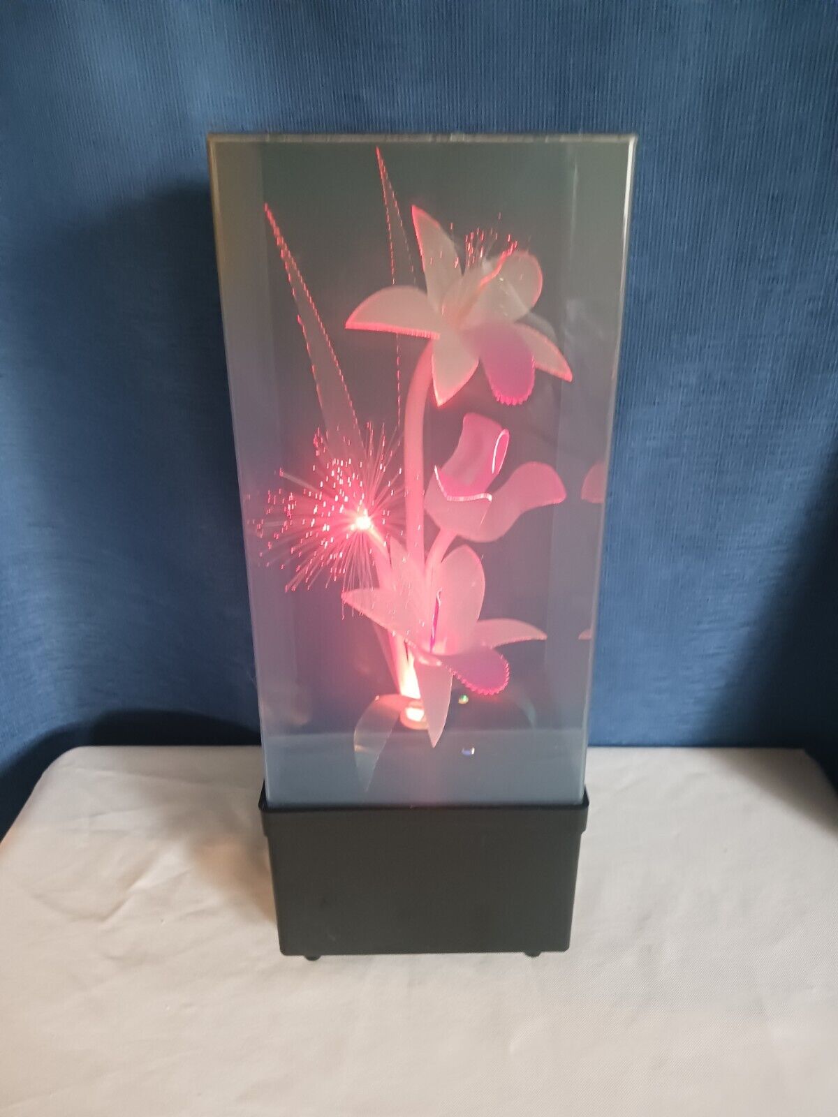 Vintage Color Changing Fiber Optic Flower Lamp Music Box Works, See Video