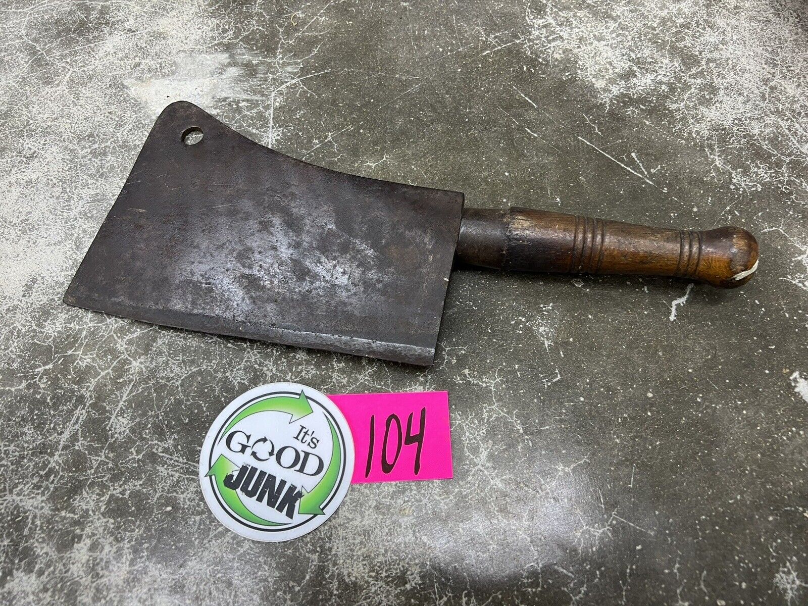 Vtg Large Primitive Butcher Meat Cleaver Unmarked Blade Used & Abused