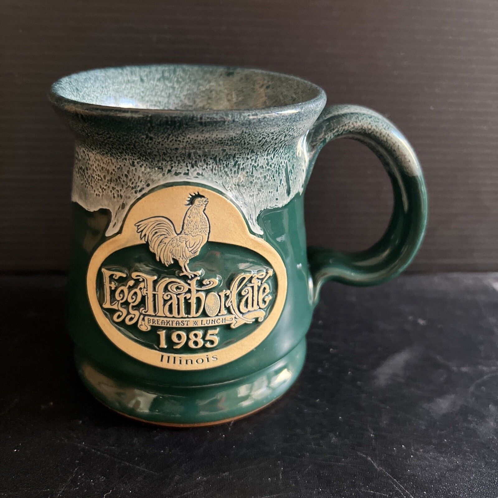 Vintage Egg Harbor Cafe 1985 Illinois Deneen Pottery Hand Thrown Coffee Mug Cup