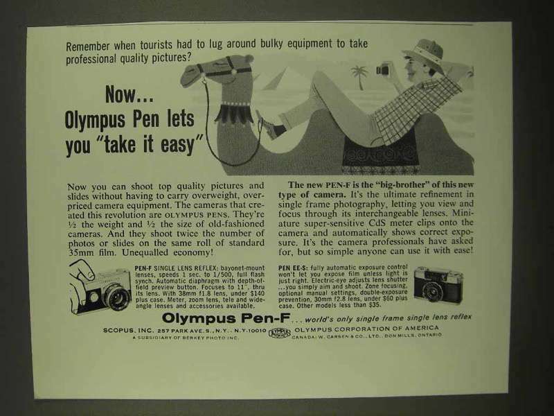 1965 Olympus Pen-F Camera Ad - Take It Easy