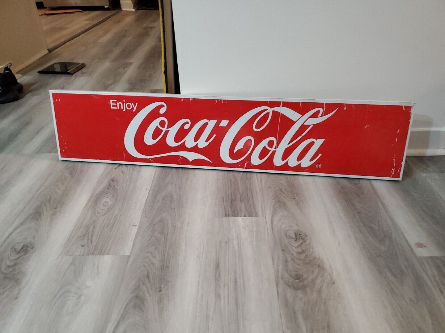 c.1970s Original Vintage Enjoy Coca Cola Sign Metal Coke Rack Topper Soda Gas