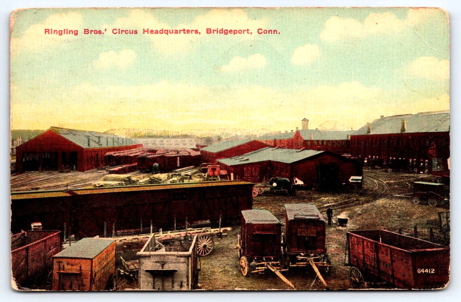 1911 Postcard Ringling Bros Circus Headquarters Bridgeport Conn Railroad Cars A5