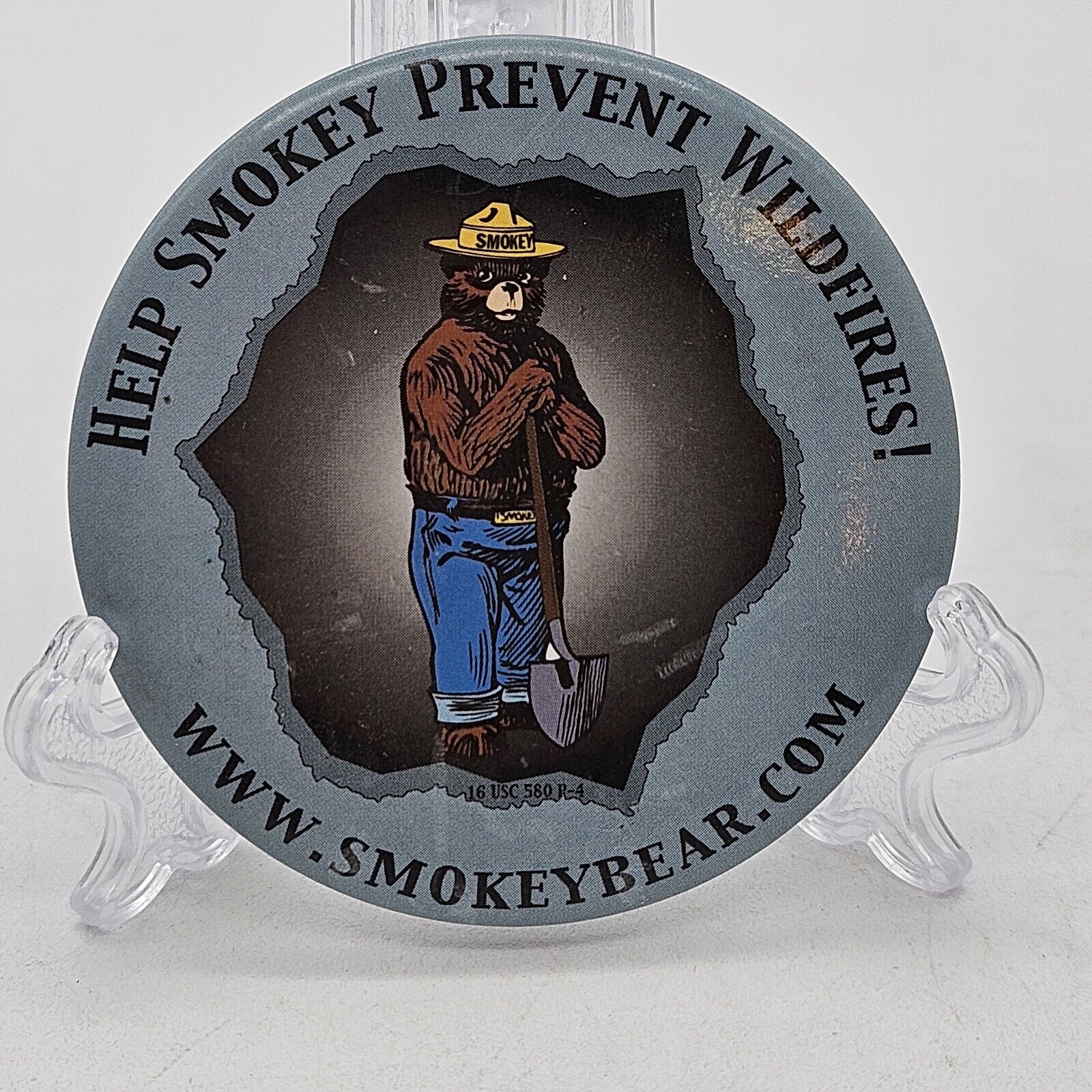 Vintage Button Pin Help Smokey the Bear Prevent Wildfires 2.75 Inches