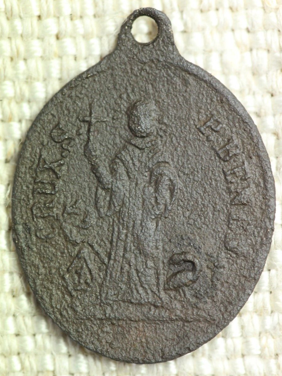 Antique Europe 1780s-1820s brass Medal Catholic Pectoral Icon Pendant D1337