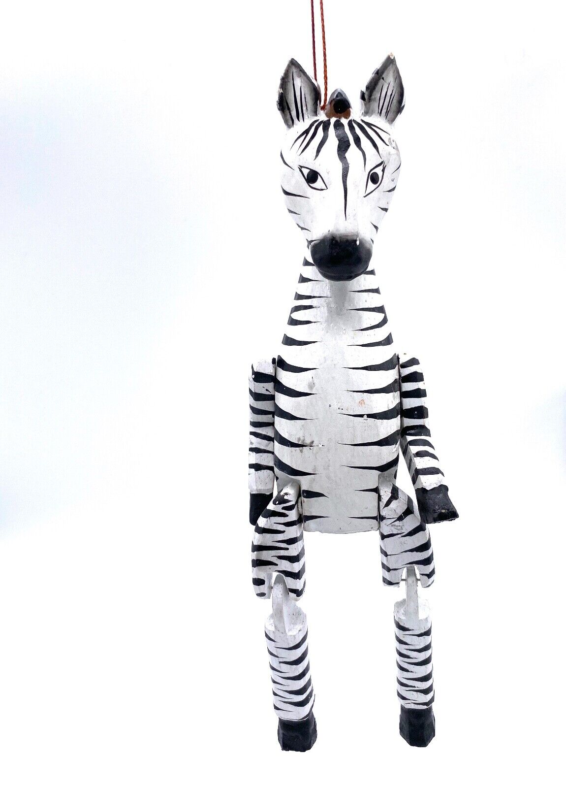  Zebra Puppet Ornament Hand Carved and Painted Reclaimed Wood