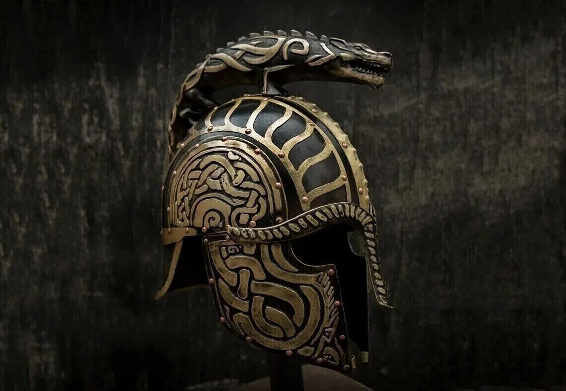 LARP 18GA Steel Medieval Knight Turin's Helmet- Dragon-helmet Viking Helmet
