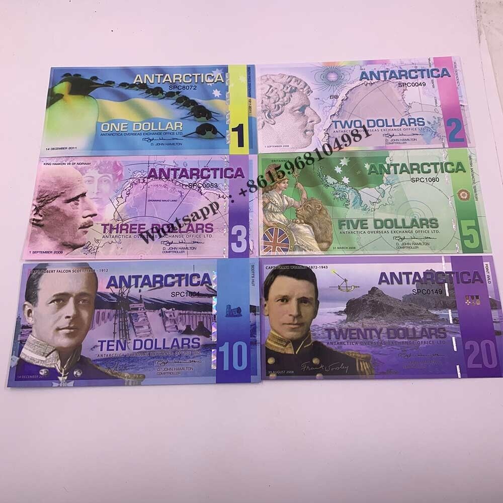 6pcs ANTARCTICA 1 2 3 5 10 20 Dollar Banknote World ART Money For Gift