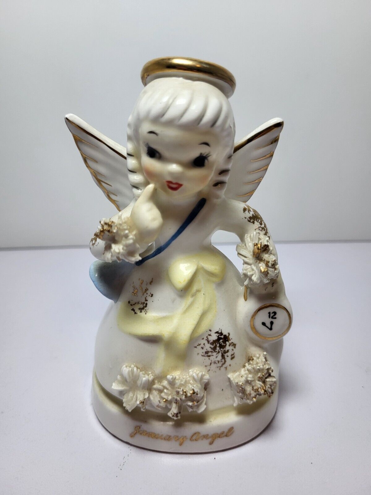 Vtg Ceramic NAPCO January Birthday Angel Figurine 1950\'s Japan