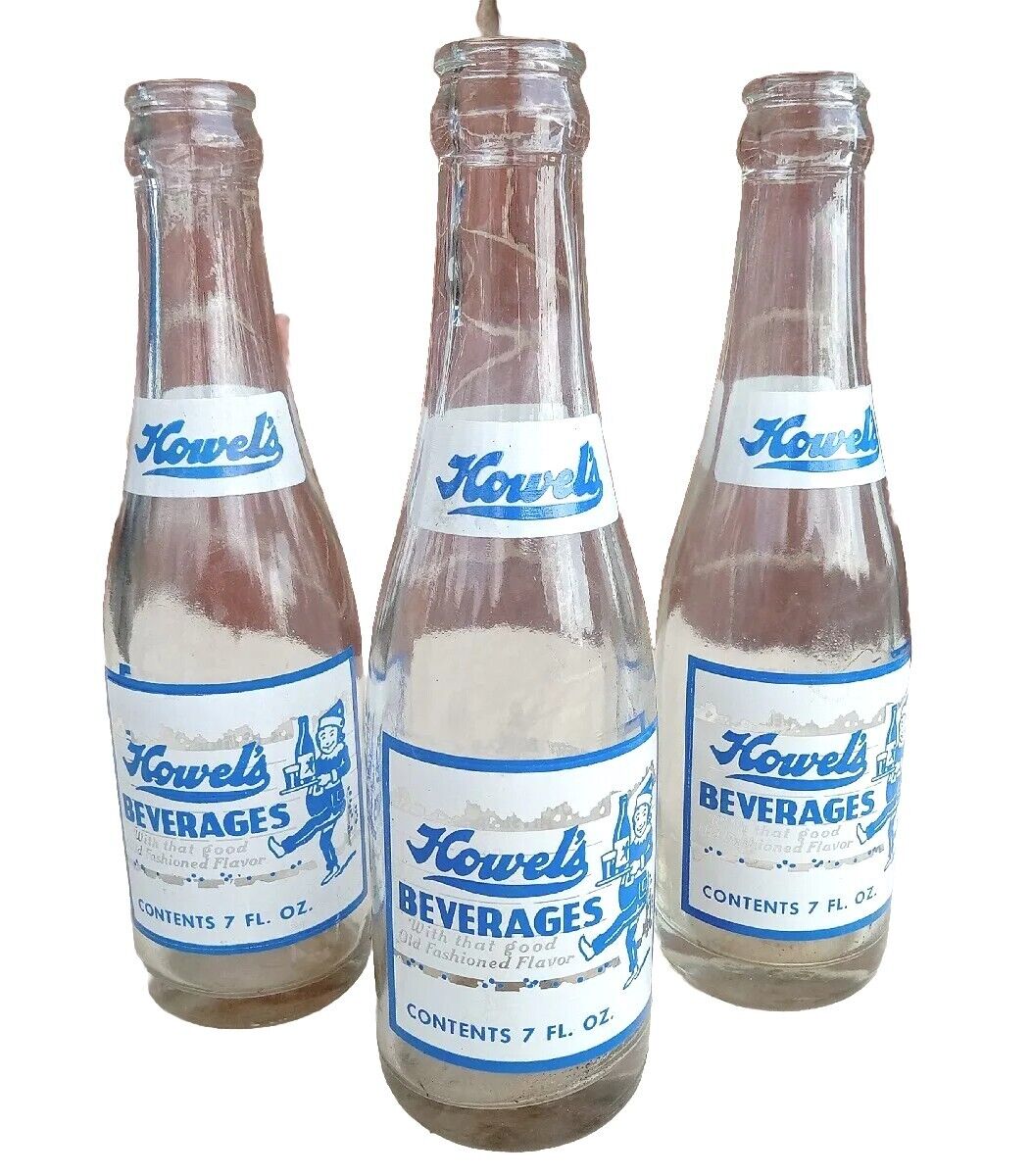 (3) Vintage Soda Pop Beverage Bottle  - ACL -  Howel\'s Beverages, Pittsburg, PA
