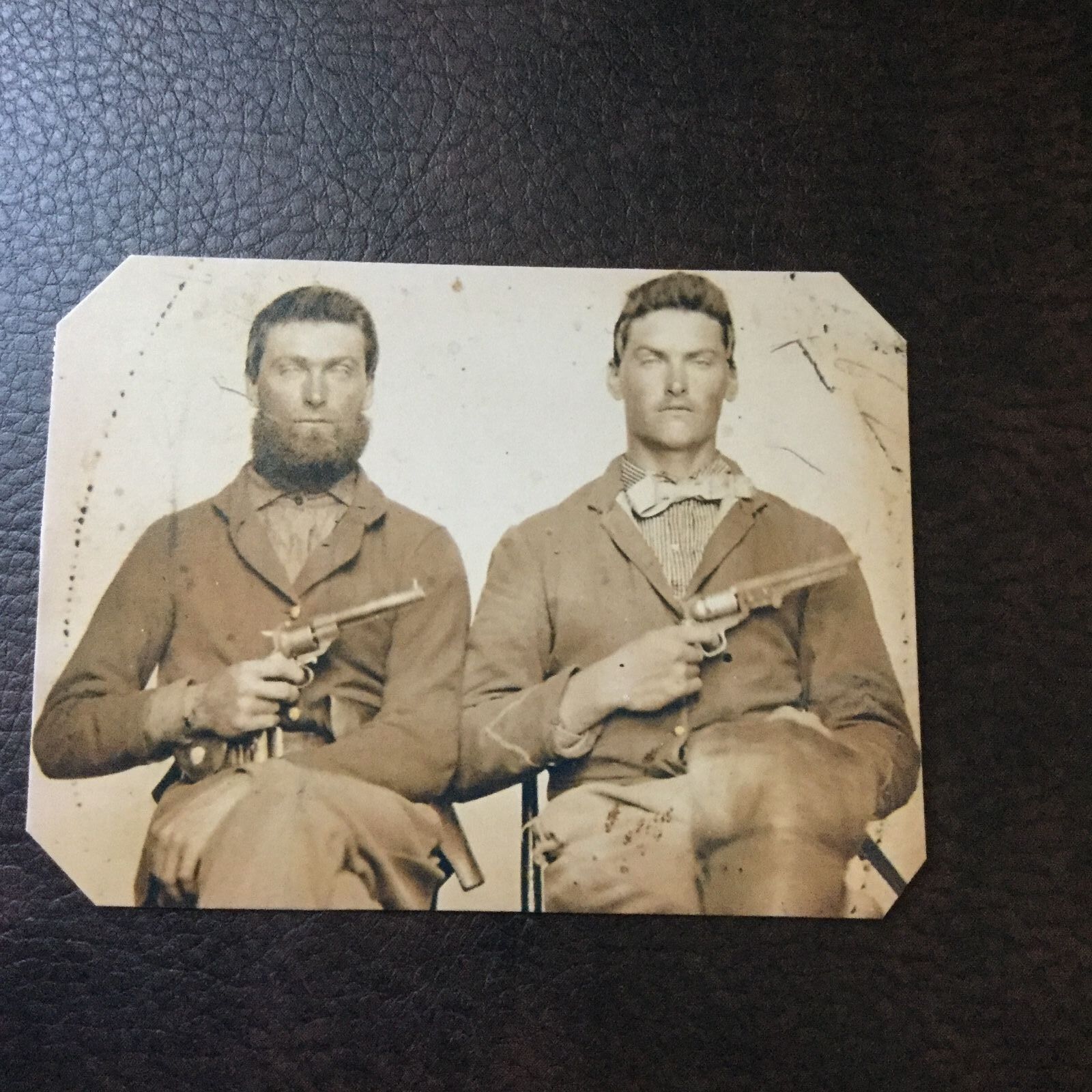 2 Civil War US Soldiers With Pistols tintype C752RP