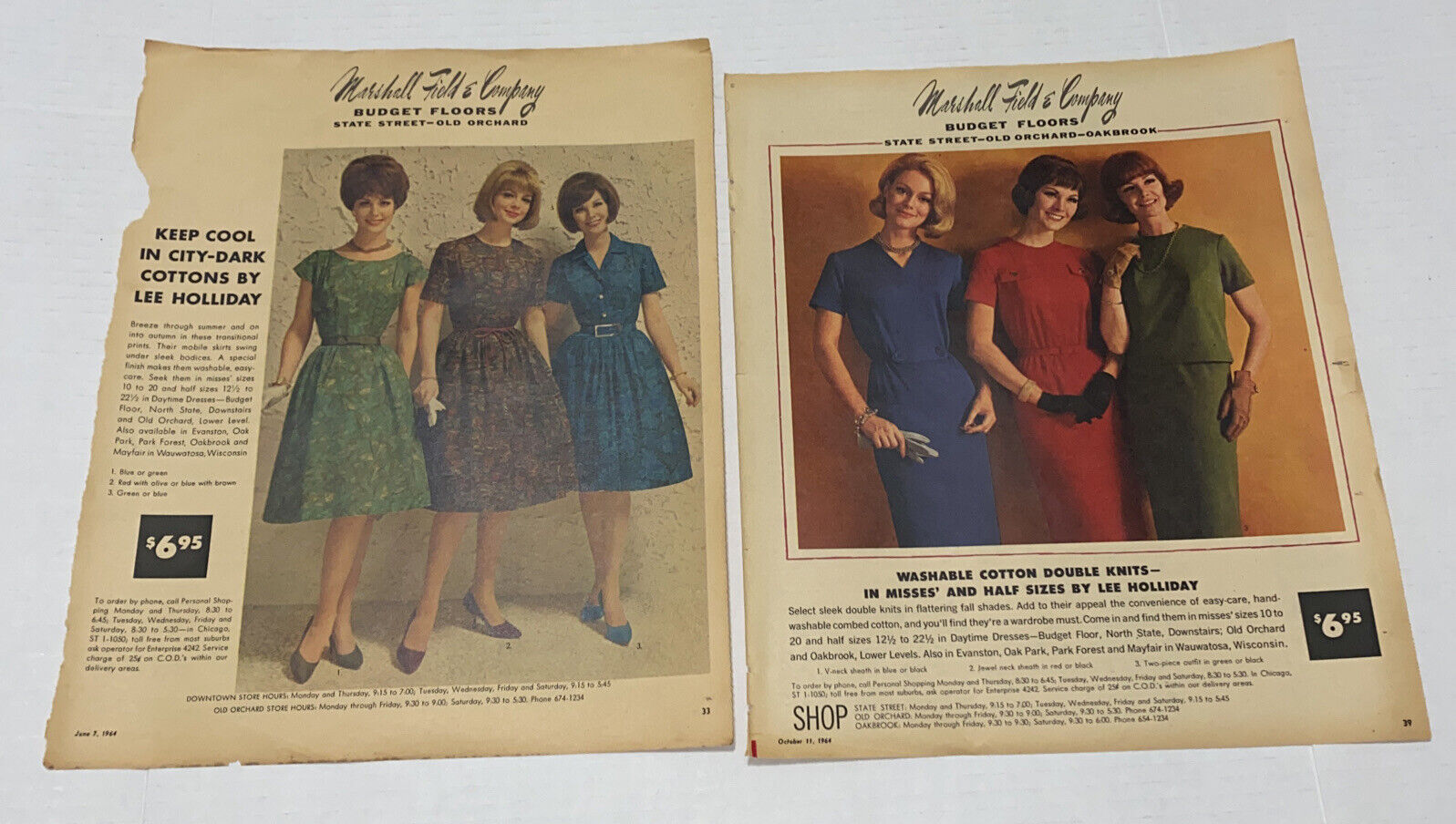 LOT #3C Vintage 1960s Lee Holiday Marshall Field Print ADS Womens Fashion Prop