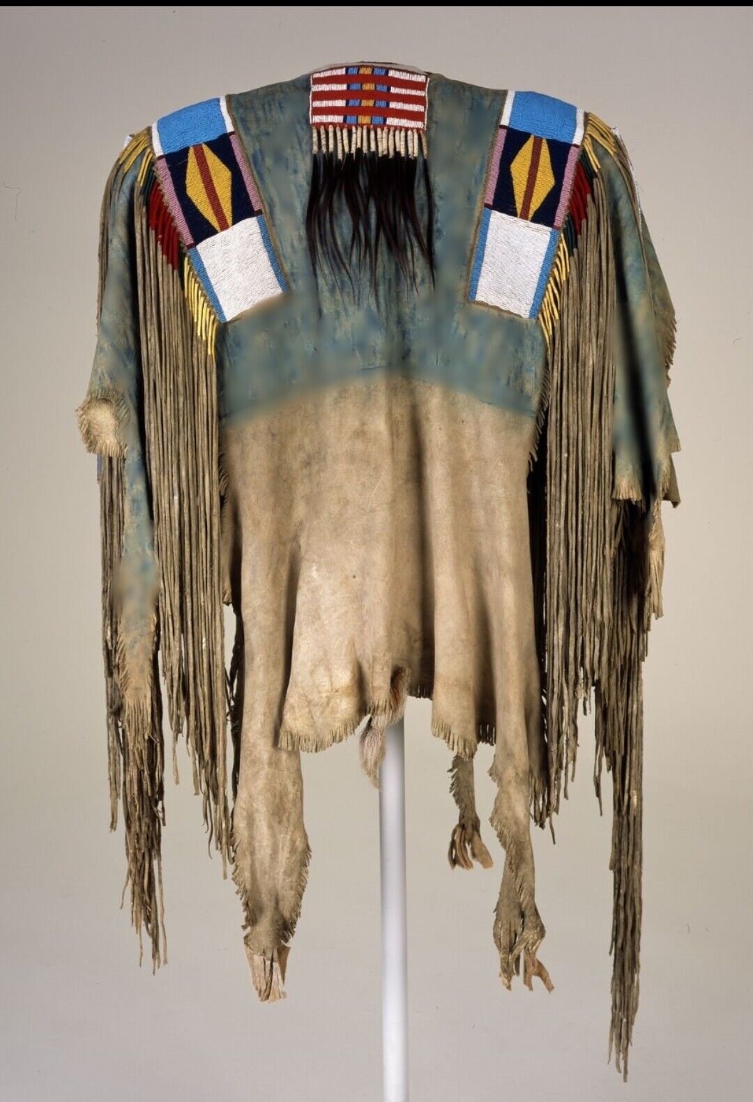 Old Antique Style Beige Buffalo Suede Hide Beaded Fringe Powwow War Shirt SX159