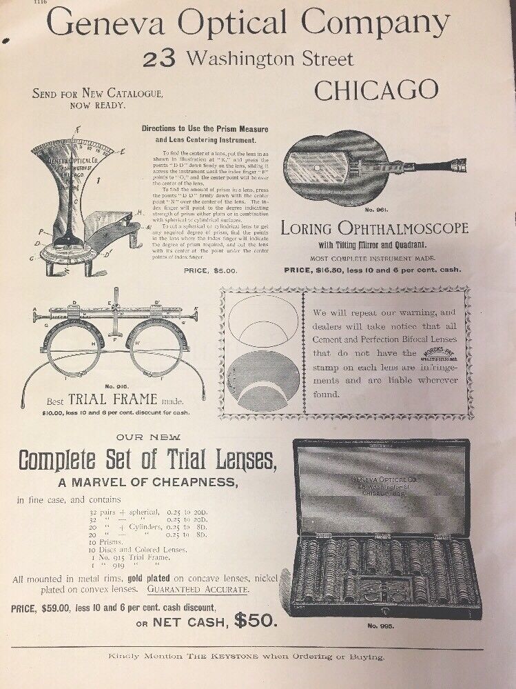 1891 Eye Doctor Optician Eyeglasses Large Illustrated Trade Ad Bifocals Lenses +